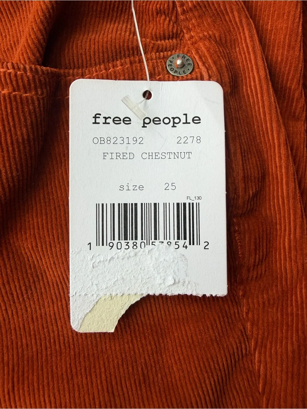 We the Free People rust 5 pocket corduroy pants jeans raw hem OB823192 sz 25 NWT